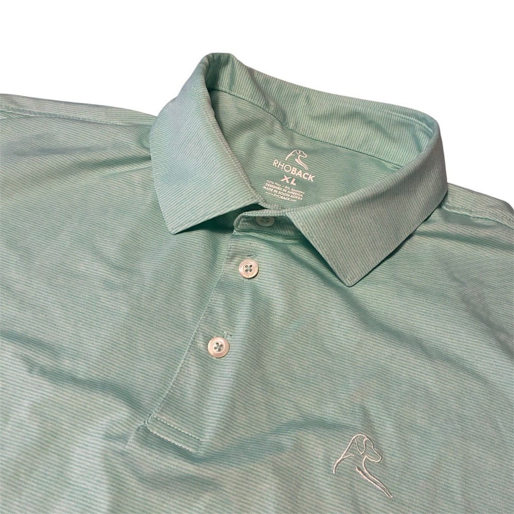 Rhoback Mens Mint Green Polo Shirt Performance Striped XL